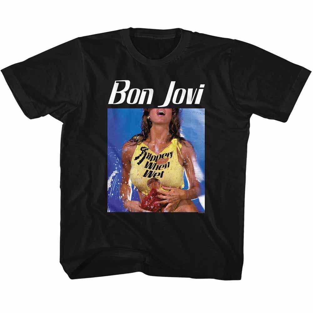 Bon Jovi BON SLIPPERY Youth Black T-Shirt – Licensed Band Apparel for Young Rock Music Fans