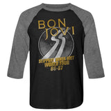 Bon Jovi WORLD TOUR Adult 3/4 Sleeve Shirt – Vintage Black Premium Heather Rock Band Tee