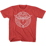 Bon Jovi BAD NAME Youth T-Shirt – Red Heather Short Sleeve Classic Rock Music Graphic Tee