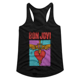Bon Jovi HEART AND DAGGER Adult Slim Fit Woman Tank Top– Black Classic Rock Band Graphic Tee