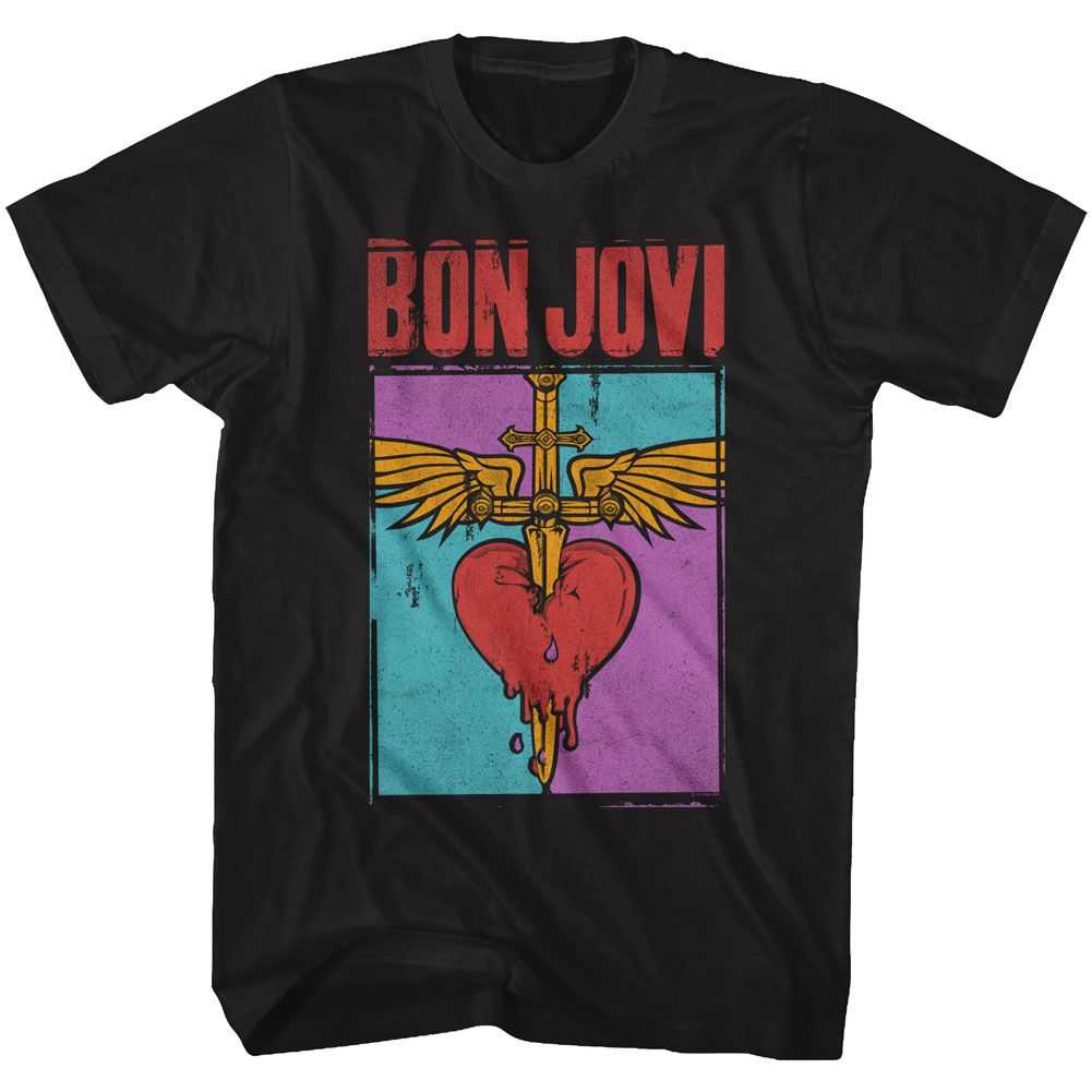 Bon Jovi HEART AND DAGGER Adult T-Shirt – Black Short Sleeve Rock Music Graphic Tee