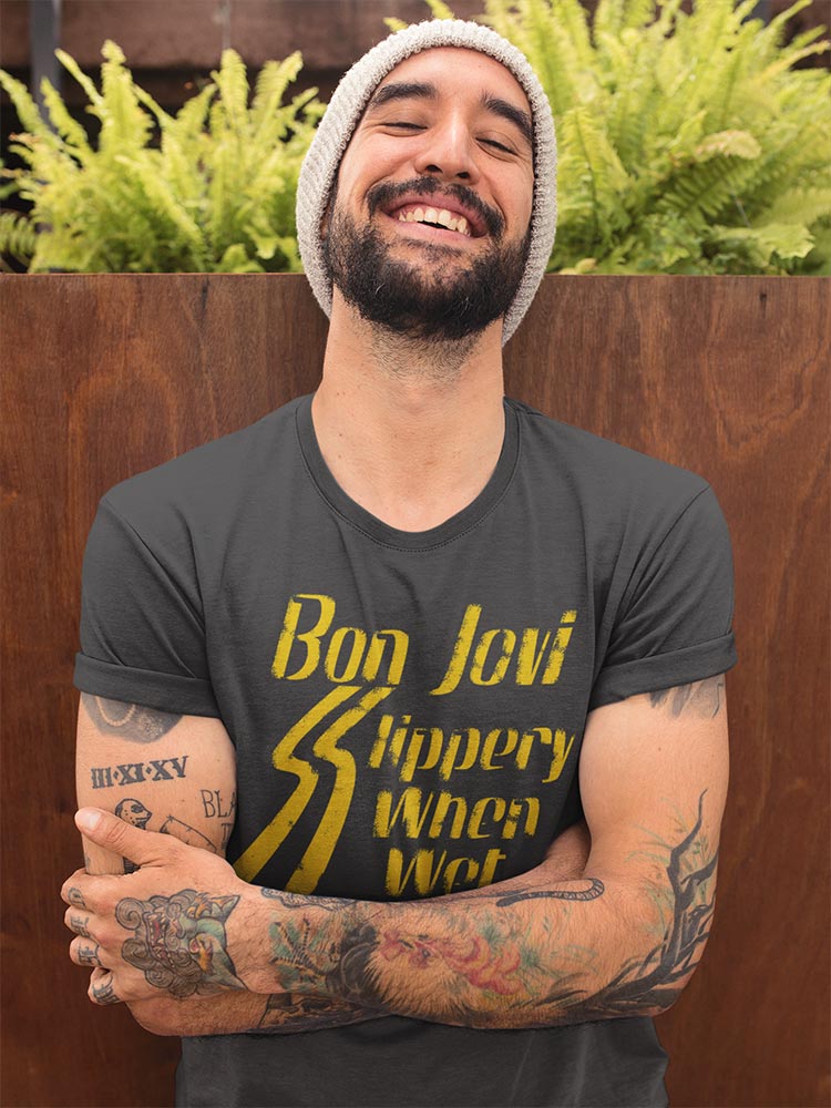 Bon Jovi Slippery When Wet Adult T-Shirt – Classic Rock Band Graphic Tee