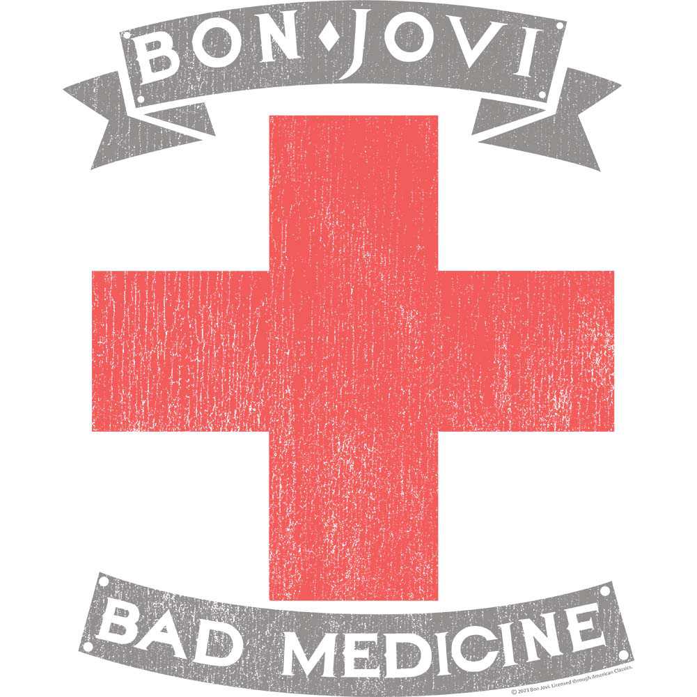 Bon Jovi Bad Medicine Red Cross Graphic T-Shirt - Rock Band Tee
