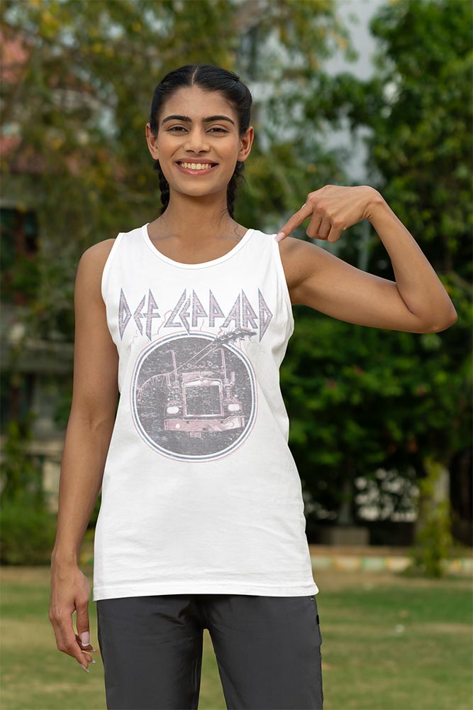 Def Leppard Classic Truck Graphic Woman Tank Top - Retro Rock Band Music Clothing - Vintage Concert Lover Gift Idea