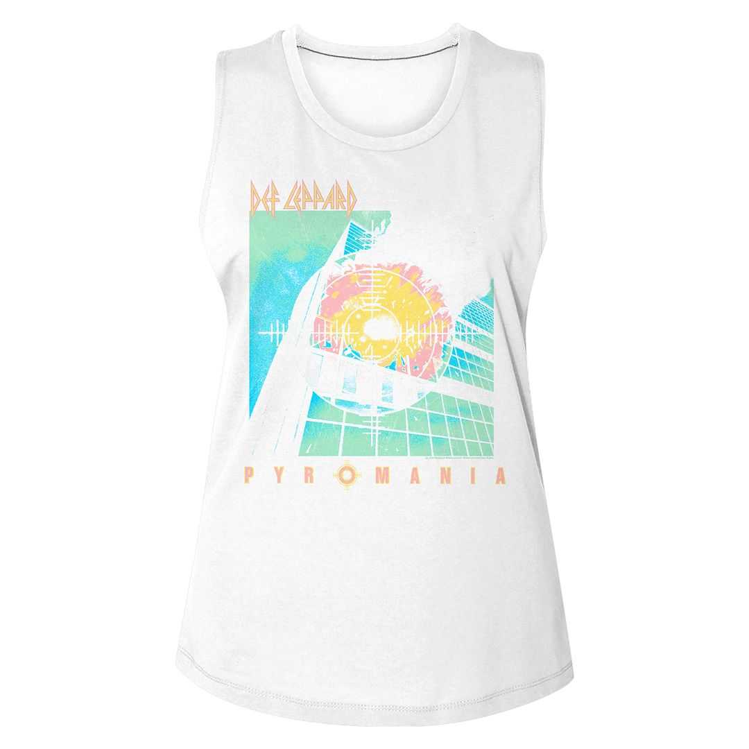 Leppard Pyro Graphic Woman Tank Top - Vintage Hard Rock Band Merch - Adult Concert Fan Gift Idea