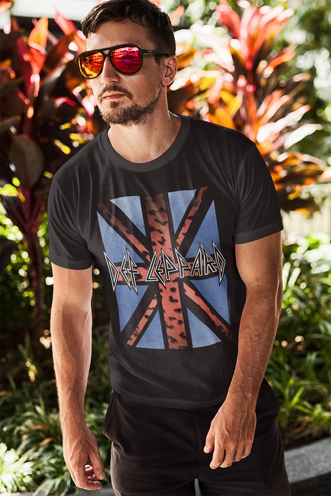 Def Leppard Leopard Union Jack Flag Graphic T-Shirt - Band Tee