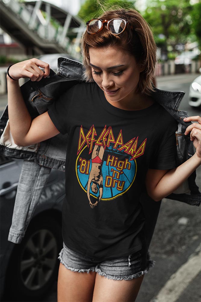Def Leppard High 'n' Dry Adult T-Shirt, Classic 80s Hard Rock Album Graphic Tee, Retro Band Music Fan Apparel