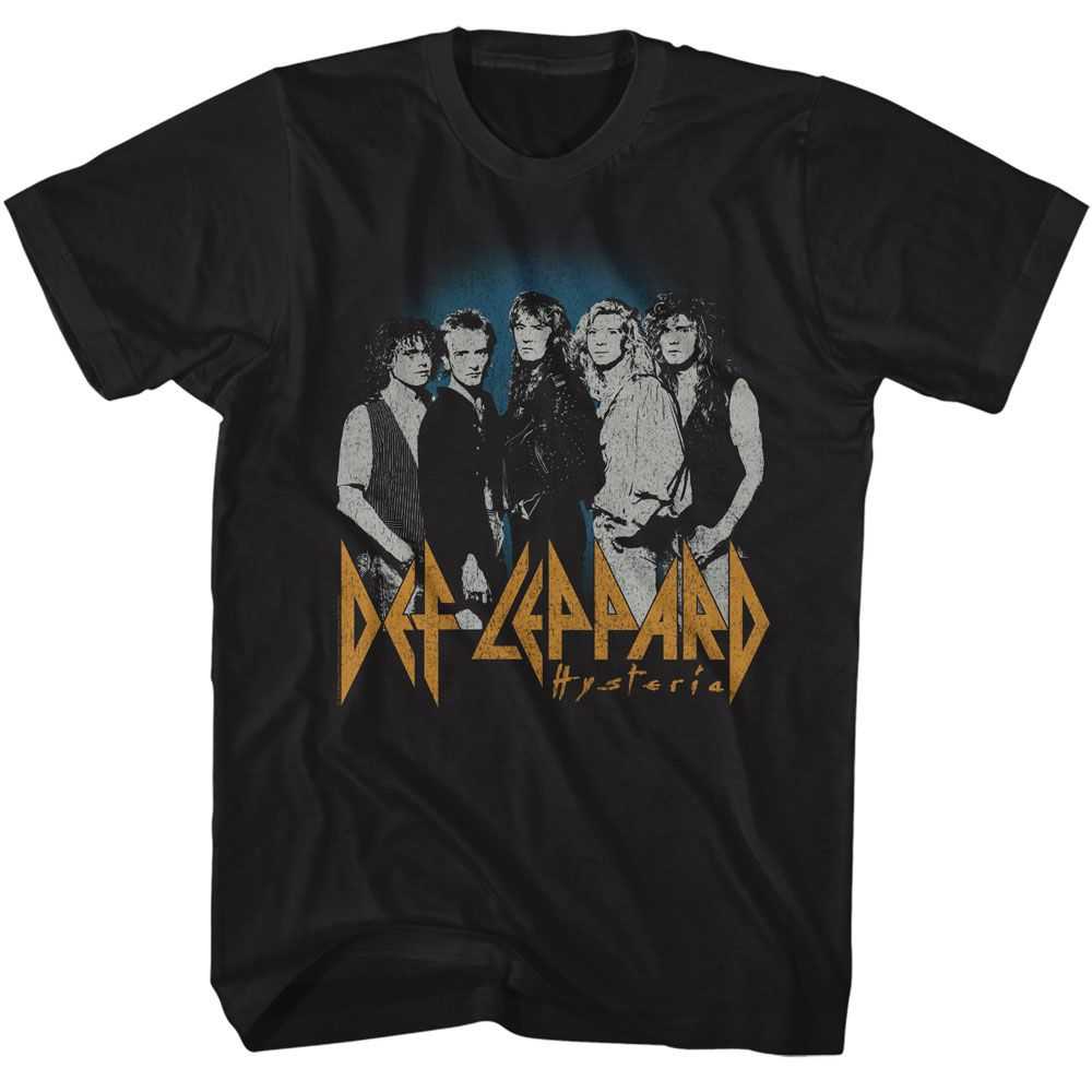 Def Leppard Blue Fade Background Adult T-Shirt, 80s Hard Rock Band Graphic Tee, Classic Rock Music Fan Apparel
