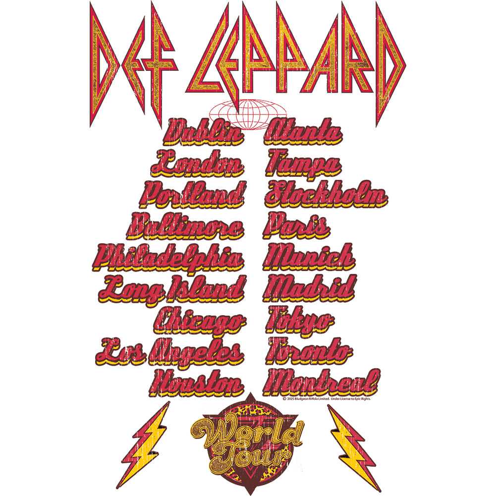 Def Leppard Hysteria 1987-88 World Tour Graphic T-Shirt - Official Two-Sided Band Tee
