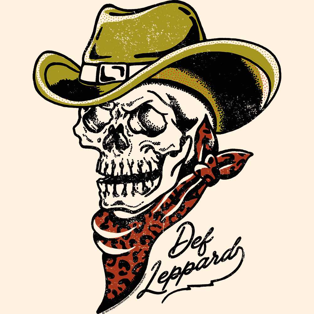 Def Leppard Cowboy Skeleton Graphic T-Shirt - Official Hard Rock Band Tee