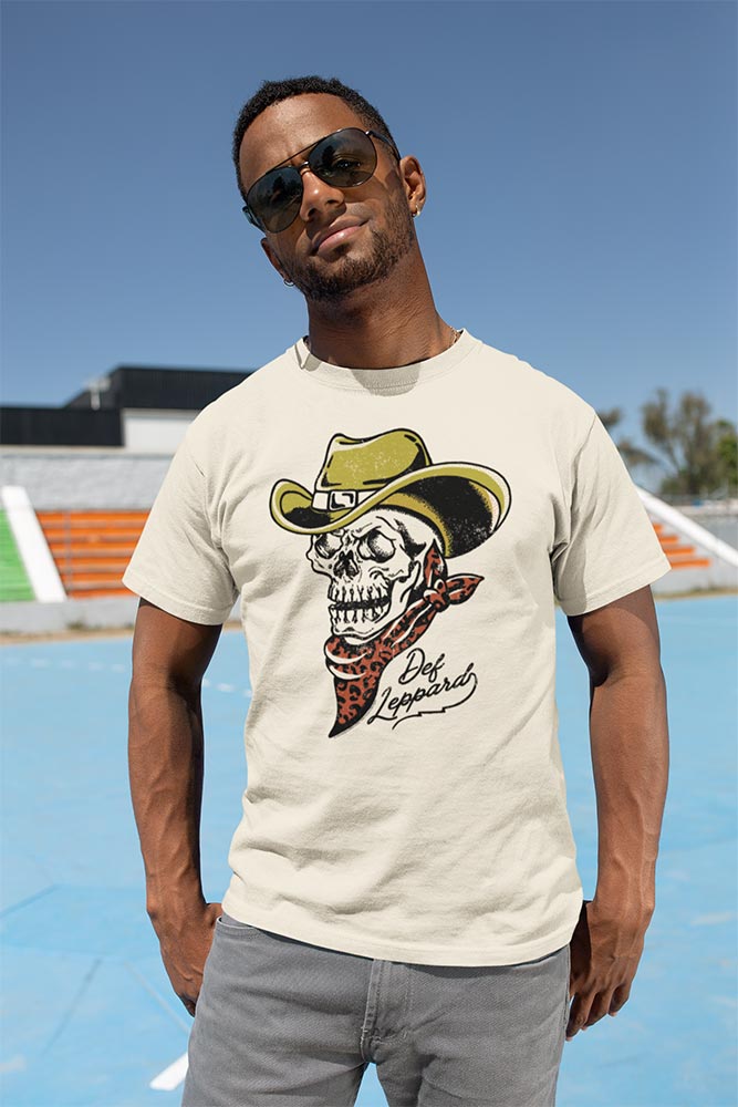 Def Leppard Cowboy Skeleton Graphic T-Shirt - Official Hard Rock Band Tee