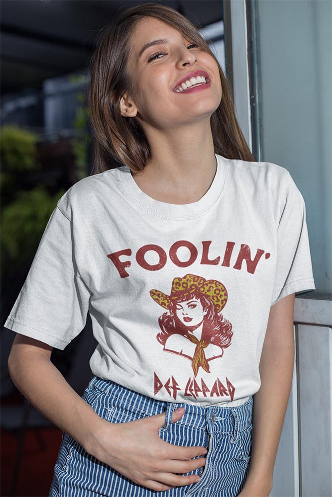 Def Leppard Foolin' Cowgirl Graphic T-Shirt - Official 1983 Band Tee