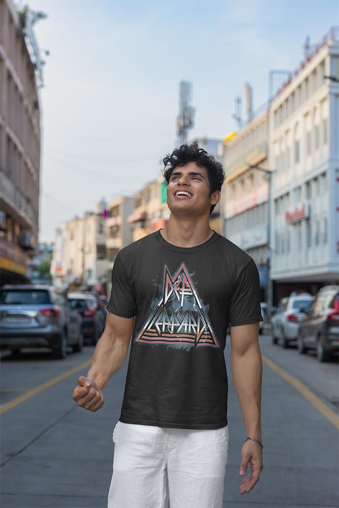 Def Leppard Lightning Triangle Graphic T-Shirt - Official Hard Rock Band Tee