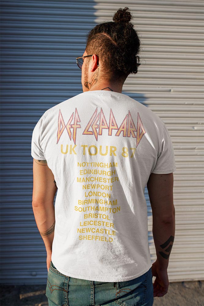 Def Leppard 1987 UK Tour Graphic T-Shirt - Official Two-Sided Hysteria Band Tee
