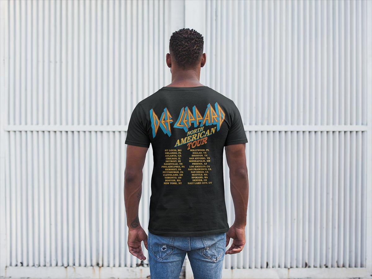 Def Leppard NA TOUR PLANE Adult Black T-Shirt – Tour Plane Graphic Concert Rock Band Tee