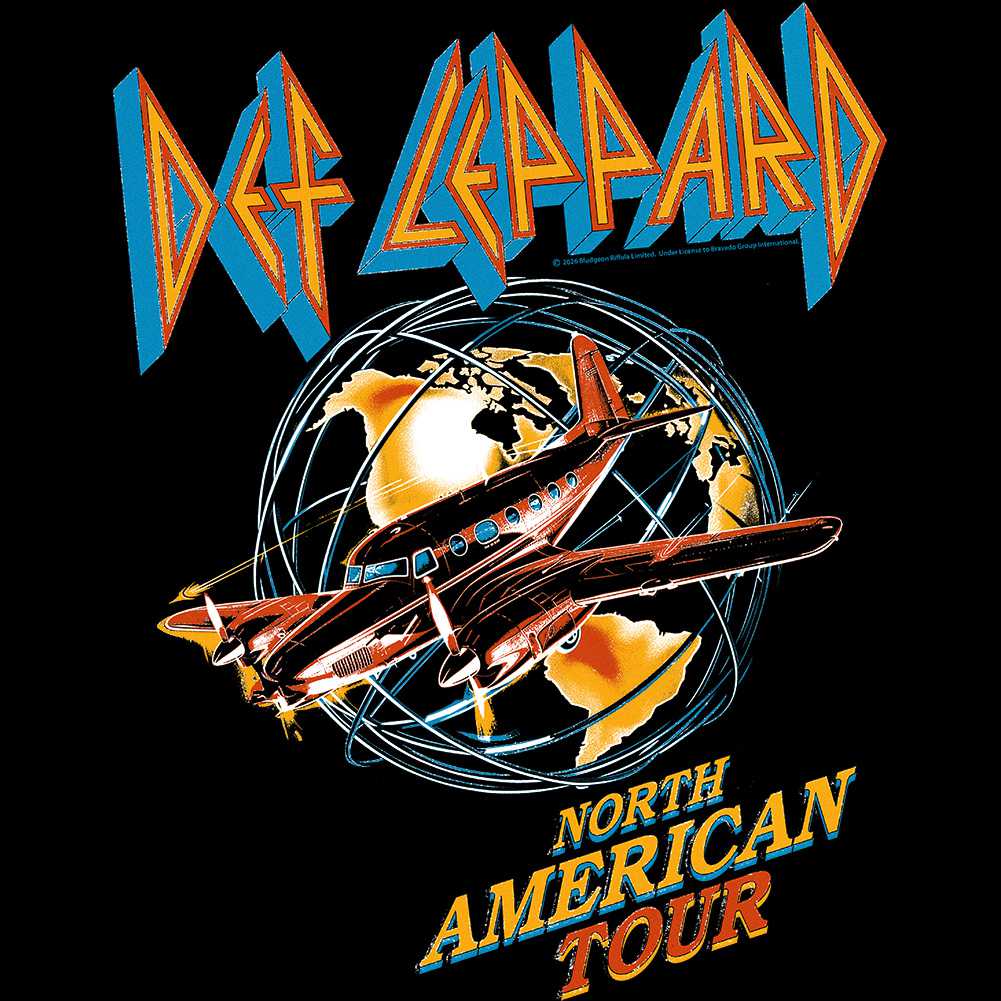 Def Leppard NA TOUR PLANE Adult Black T-Shirt – Tour Plane Graphic Concert Rock Band Tee