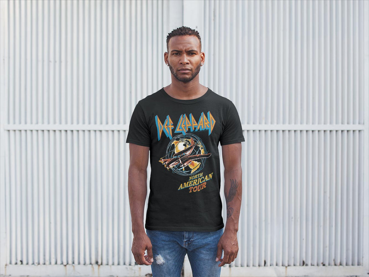 Def Leppard NA TOUR PLANE Adult Black T-Shirt – Tour Plane Graphic Concert Rock Band Tee