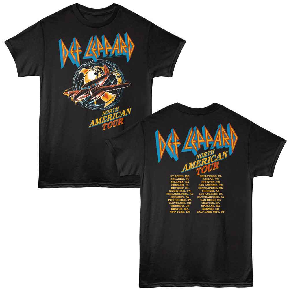Def Leppard NA TOUR PLANE Adult Black T-Shirt – Tour Plane Graphic Concert Rock Band Tee
