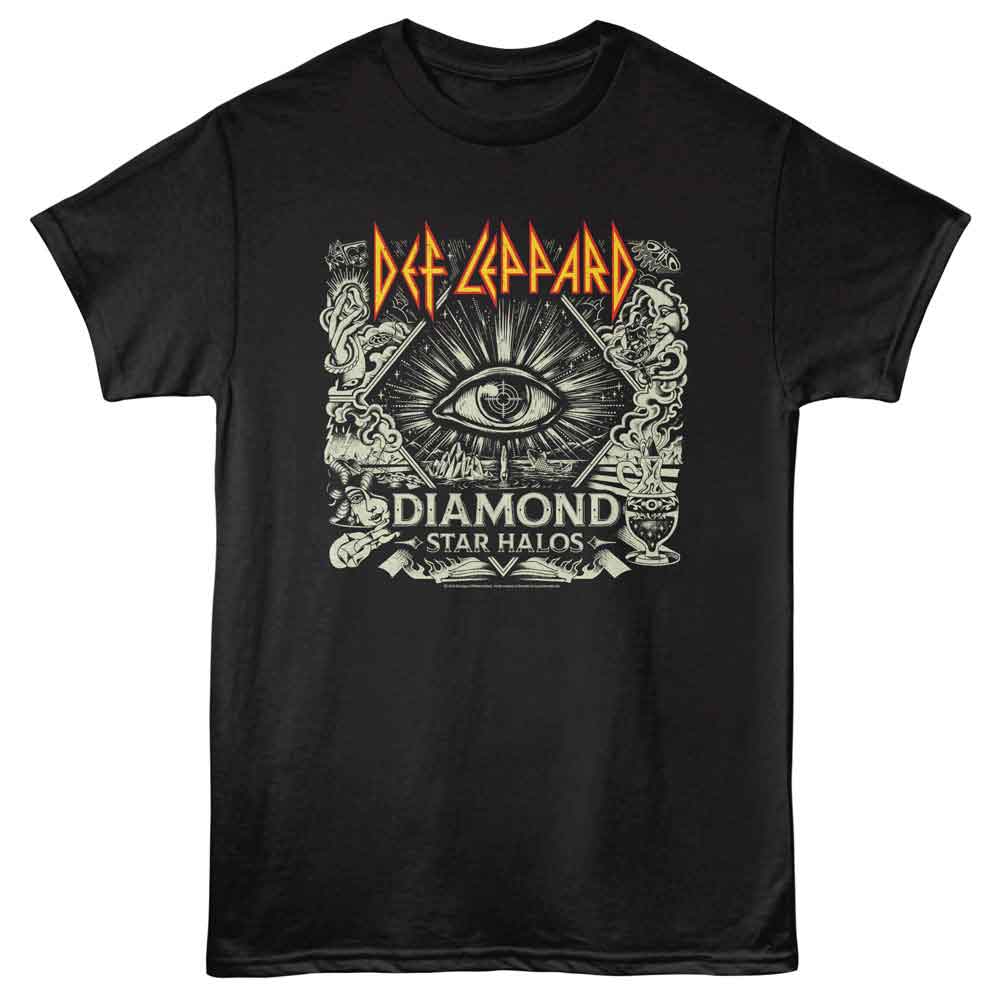 Def Leppard Diamond Star Halos Graphic T-Shirt - Rock Band Album Tee