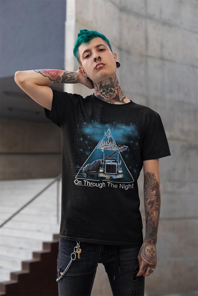 Def Leppard ON THROUGH THE NIGHT Adult Black T-Shirt – Classic Rock Album Tee, Official Band Merch