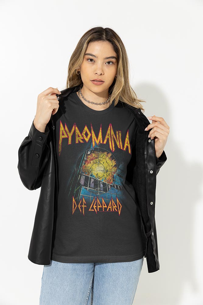 Def Leppard Pyromania Adult T-Shirt, Classic 1983 Hard Rock Album Graphic Tee, Retro 80s Band Music Fan Apparel