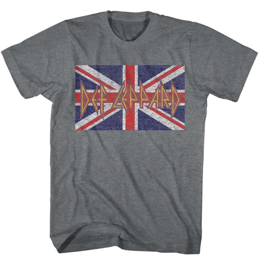 Def Leppard FLAG Graphite Heather Adult T-Shirt – Official Rock Band Flag Graphic Fan Shirt
