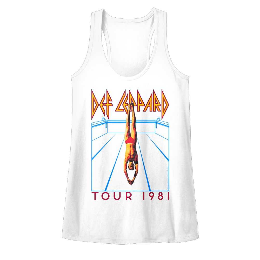 Def Leppard HES SWIMMING White Adult Slim Fit Girl Tank Top – Licensed Rock Music Graphic Tee for Fans