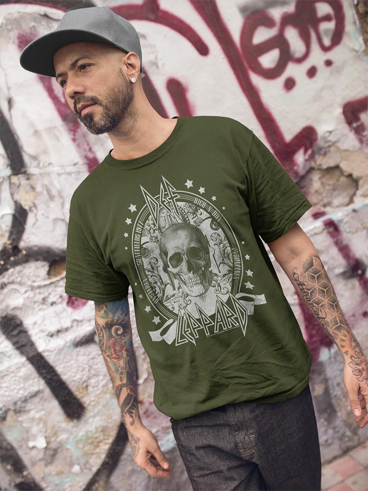 Def Leppard Skull Adult T-Shirt, Classic 80s Hard Rock Band Graphic Tee, Retro Concert Music Fan Apparel