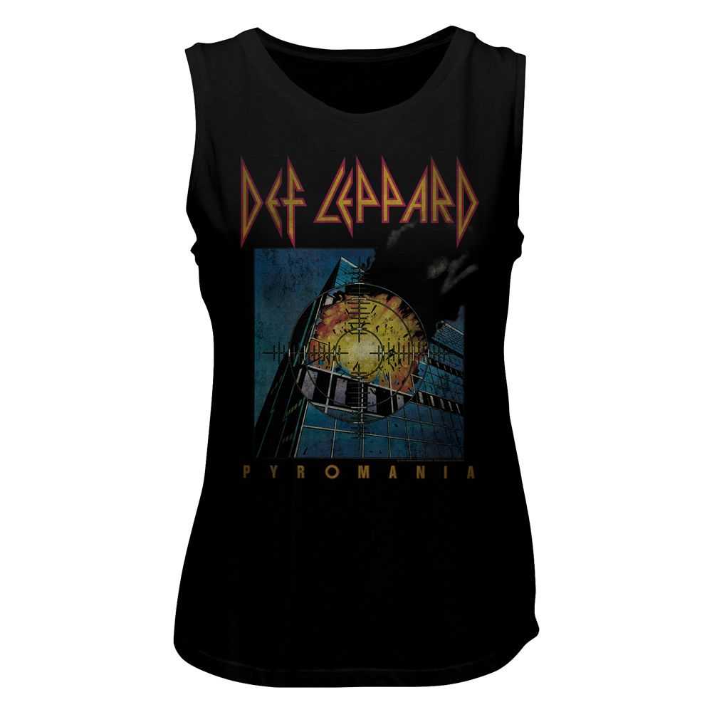Def Leppard Faded Pyromania Graphic Girl Tank Top - Official 1983 Band Tee