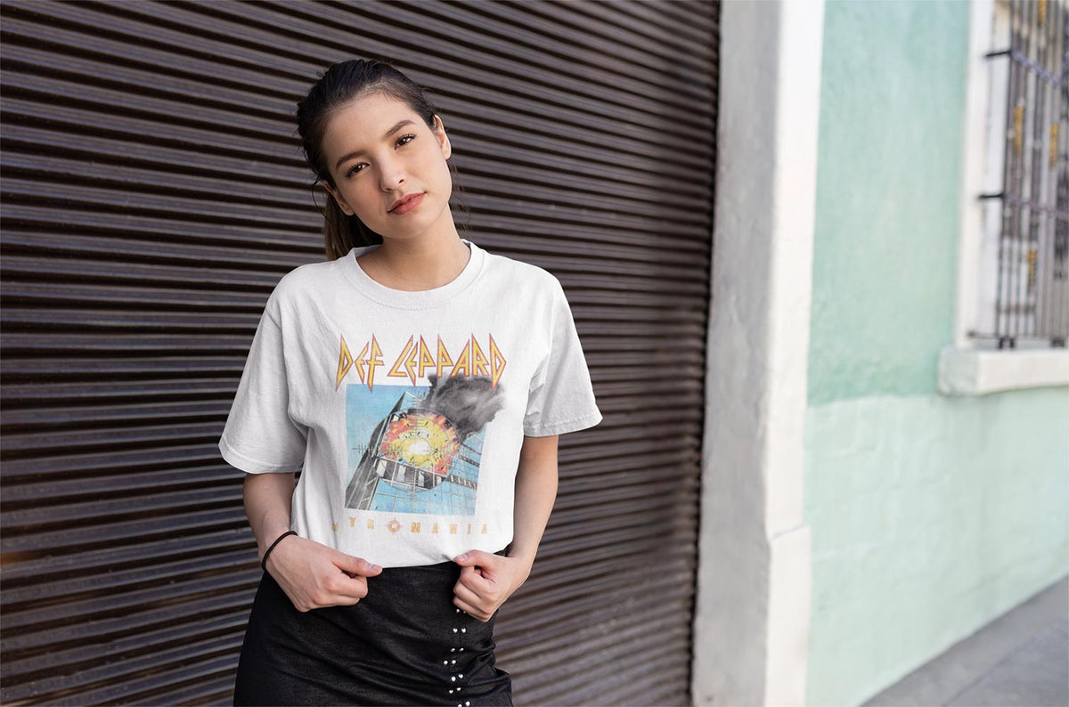 Def Leppard Faded Pyromania Adult T-Shirt, Classic 80s Hard Rock Album Graphic Tee, Retro Rock Music Fan Apparel