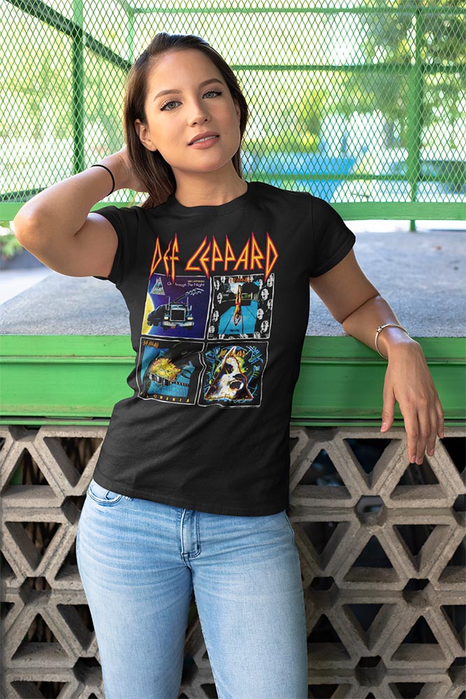 Def Leppard 80SALBUMS Adult Black T-Shirt – 80s Rock Album Graphic Tee, Licensed Band Merchandise