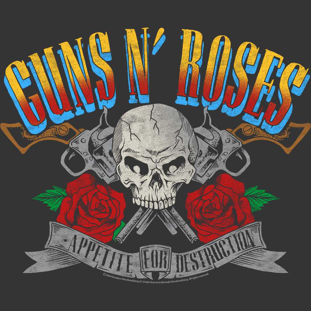 Guns N' Roses Appetite Pistols and Skull Graphic T-Shirt - Official Band Tee