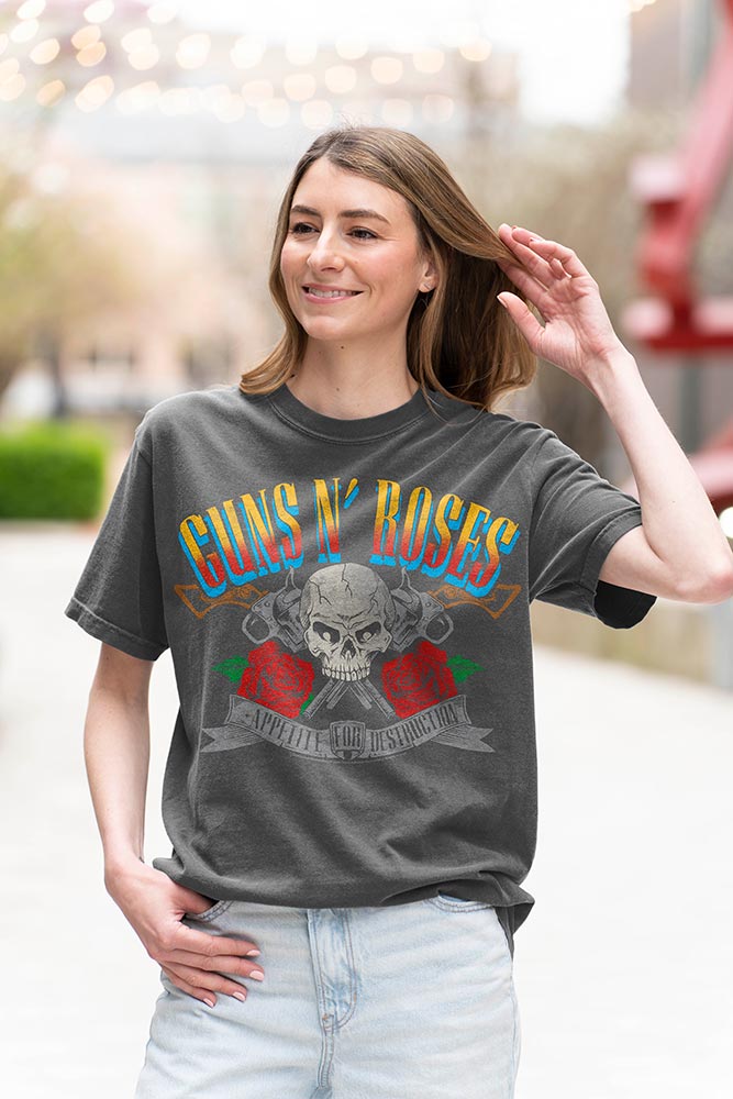 Guns N' Roses Appetite Pistols and Skull Graphic T-Shirt - Official Band Tee