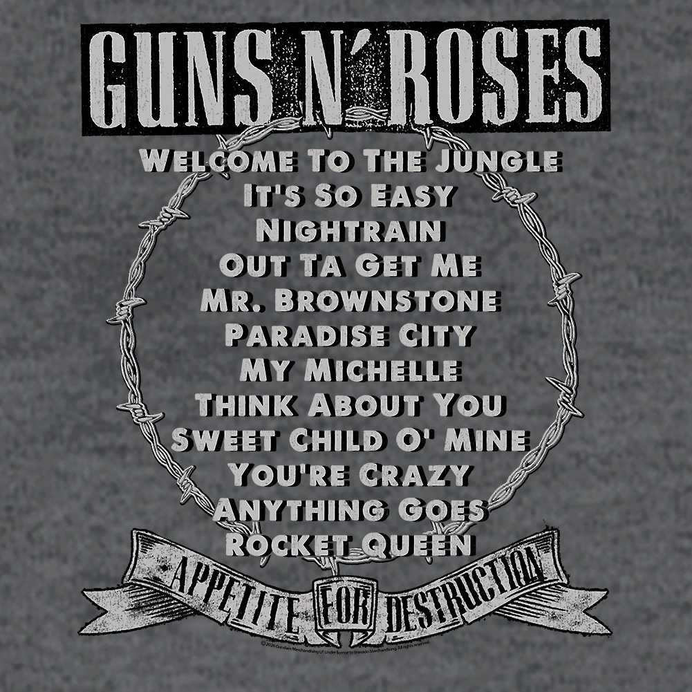 Guns N' Roses Appetite for Destruction Graphic T-Shirt - Two-Sided Tracklist Band Tee