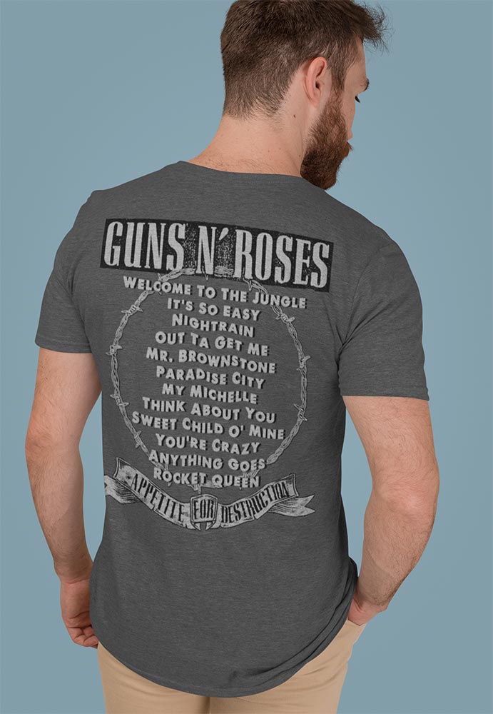 Guns N' Roses Appetite for Destruction Graphic T-Shirt - Two-Sided Tracklist Band Tee