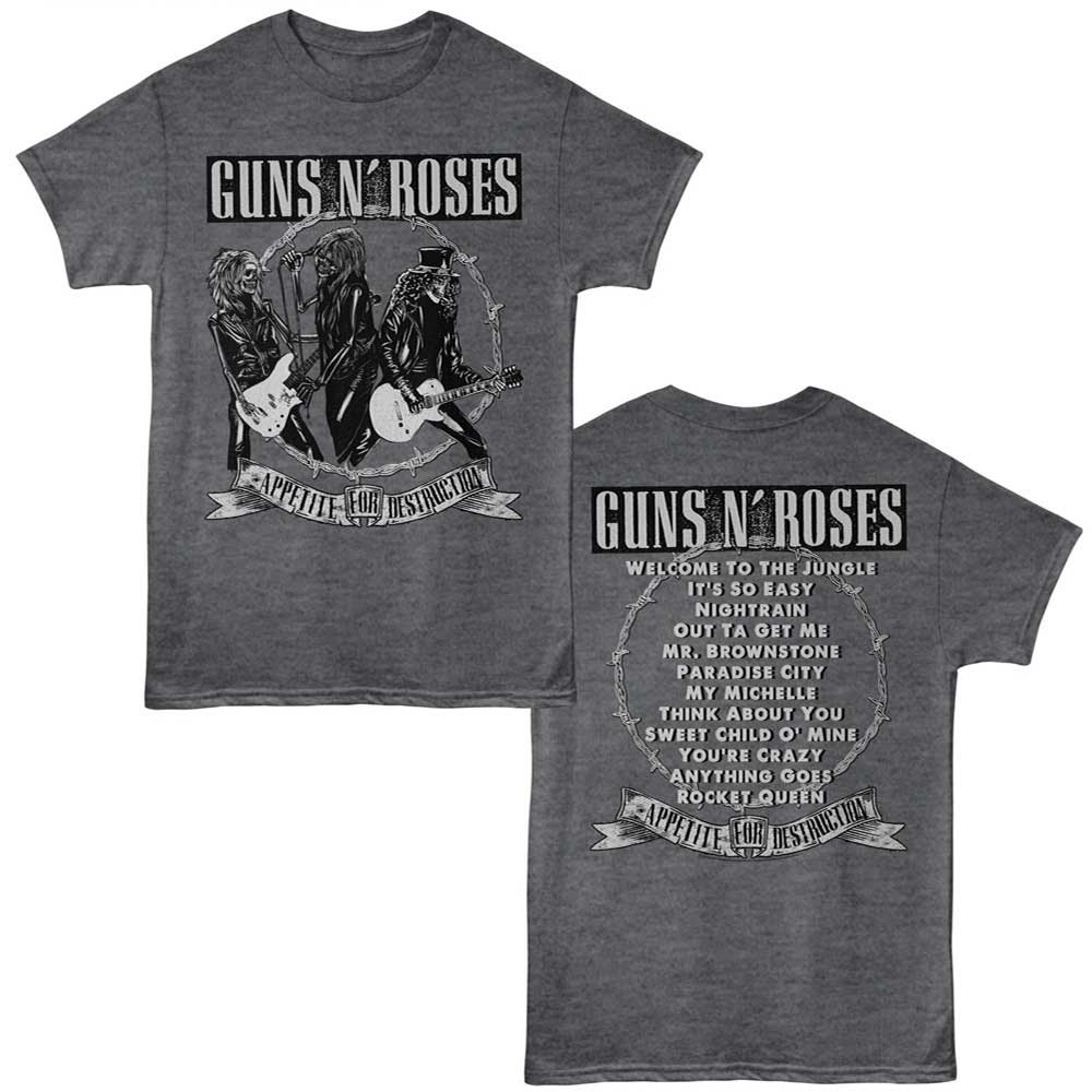 Guns N' Roses Appetite for Destruction Graphic T-Shirt - Two-Sided Tracklist Band Tee