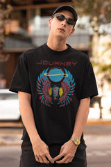 Journey Scarab With Orb Logo Graphic T-Shirt - Classic Rock Music Clothing - Vintage Concert Lover Gift Idea