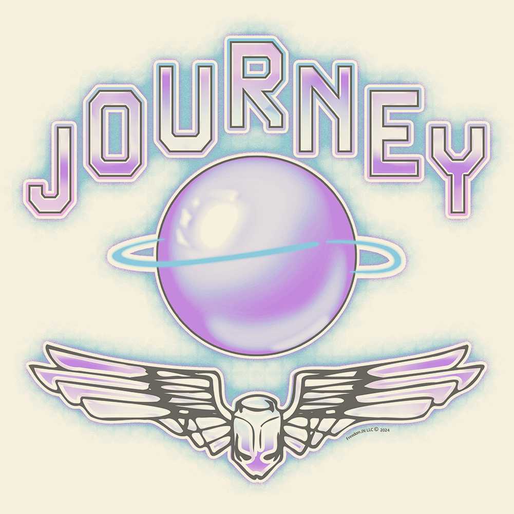Journey Metallic Scarab Logo Graphic T-Shirt - Classic Rock Music Clothing - Vintage Concert Lover Gift Idea