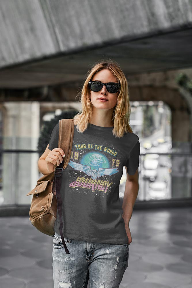 Journey Tour Of The World Graphic T-Shirt - Classic Rock Music Clothing - Vintage Concert Lover Gift Idea