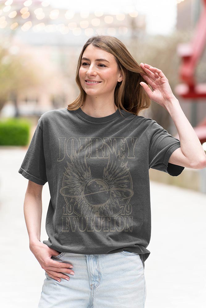 Journey Evolution 1979 Album Graphic T-Shirt - Classic Rock Music Clothing - Vintage Concert Lover Gift Idea