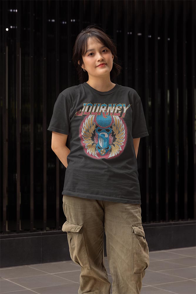Journey Strong Glow Logo Graphic T-Shirt - Classic Rock Music Clothing - Vintage Concert Lover Gift Idea