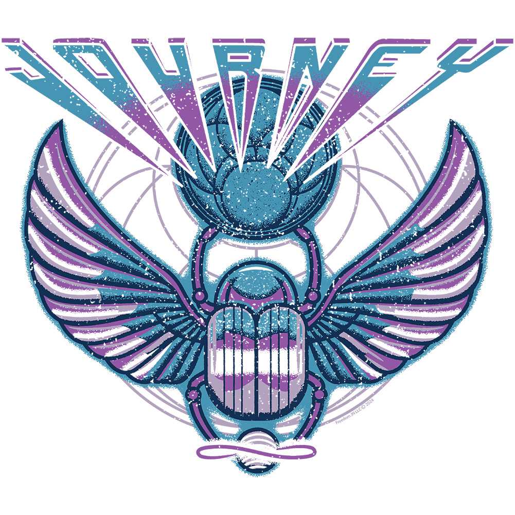 Journey 3 Color Scarab Logo Graphic T-Shirt - Classic Rock Music Clothing - Vintage Concert Lover Gift Idea