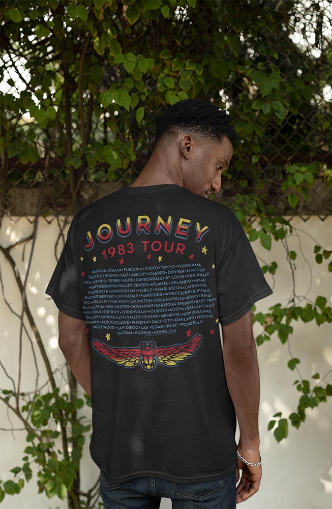 Journey 1983 World Tour Double Sided Graphic T-Shirt - Classic Rock Music Clothing - Vintage Concert Lover Gift