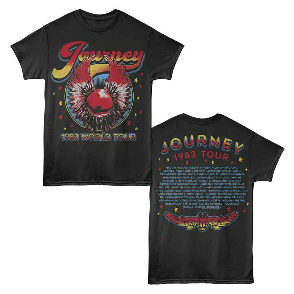 Journey 1983 World Tour Double Sided Graphic T-Shirt - Classic Rock Music Clothing - Vintage Concert Lover Gift