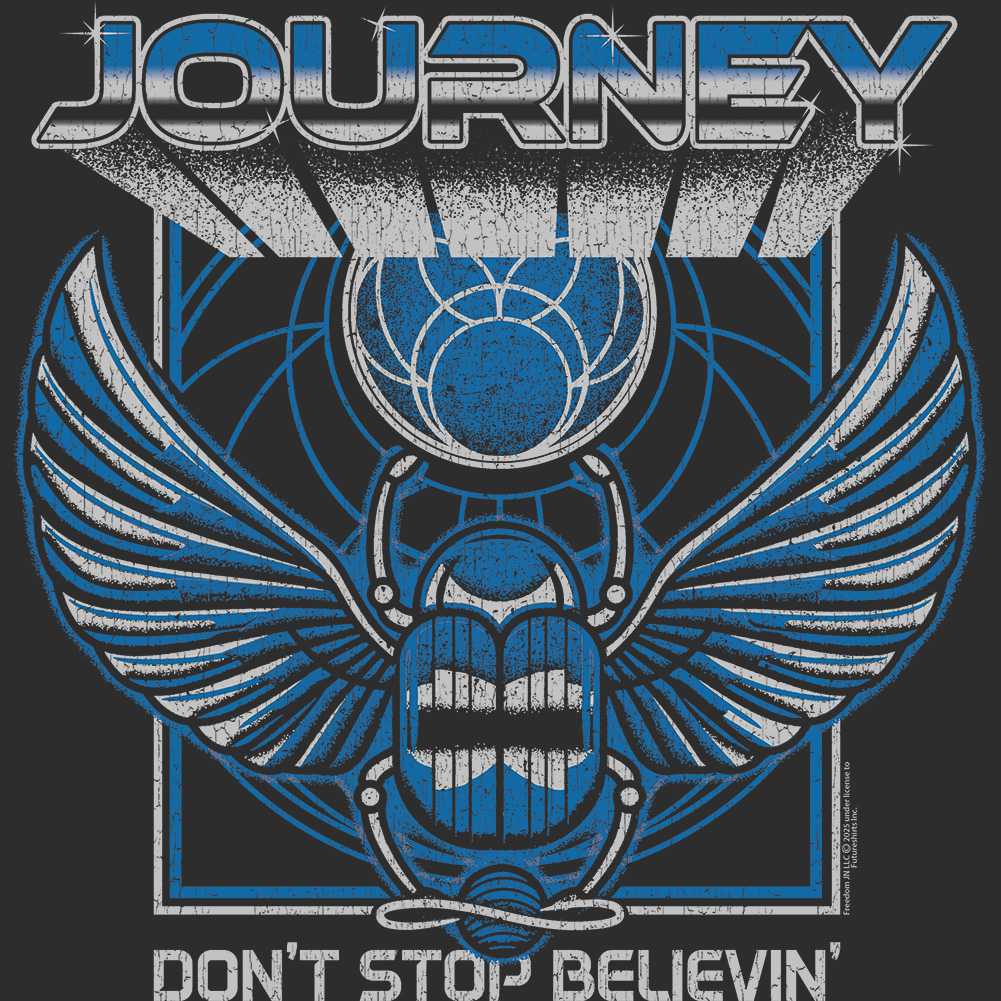 Journey 3D Text Scarab Logo Graphic T-Shirt - Classic Rock Music Clothing - Vintage Concert Lover Gift Idea