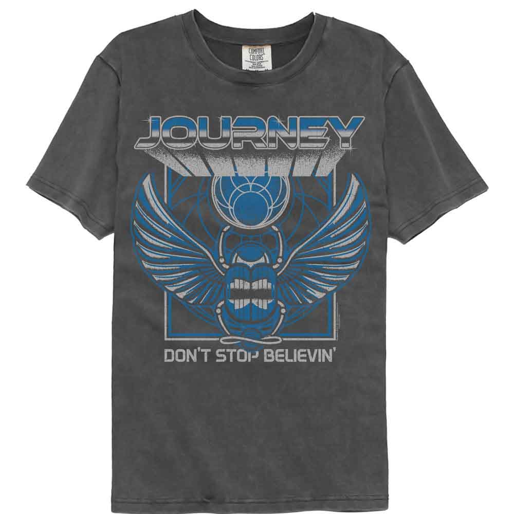 Journey 3D Text Scarab Logo Graphic T-Shirt - Classic Rock Music Clothing - Vintage Concert Lover Gift Idea