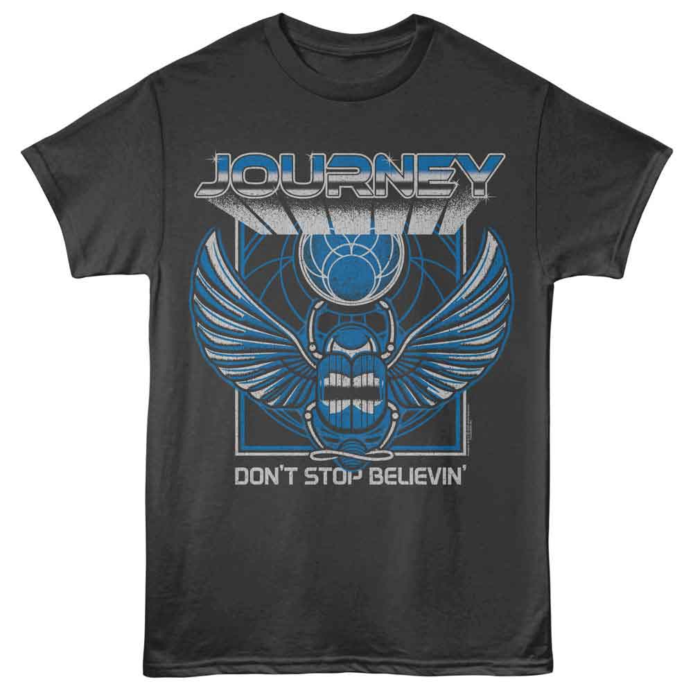 Journey 3D Text Scarab Logo Graphic T-Shirt - Classic Rock Music Clothing - Vintage Concert Lover Gift Idea