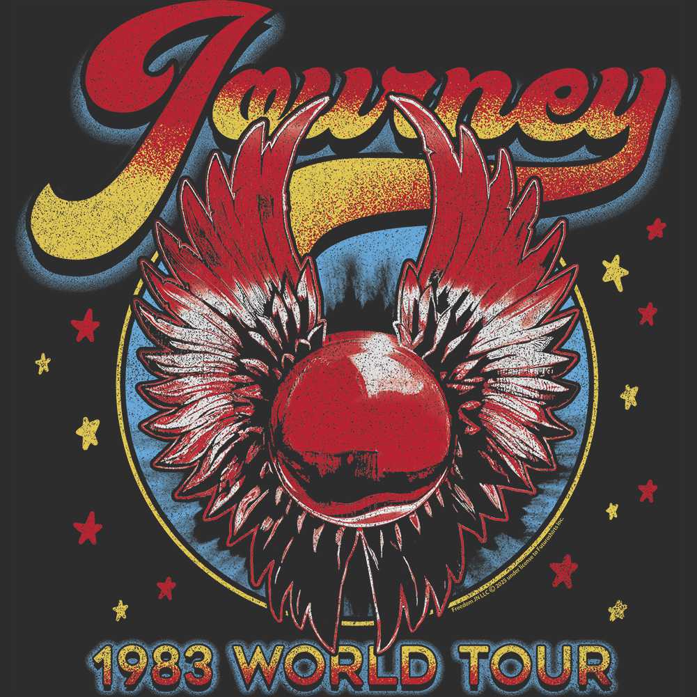 Journey 1983 World Tour Graphic T-Shirt - Classic Rock Music Clothing - Vintage Concert Lover Gift Idea