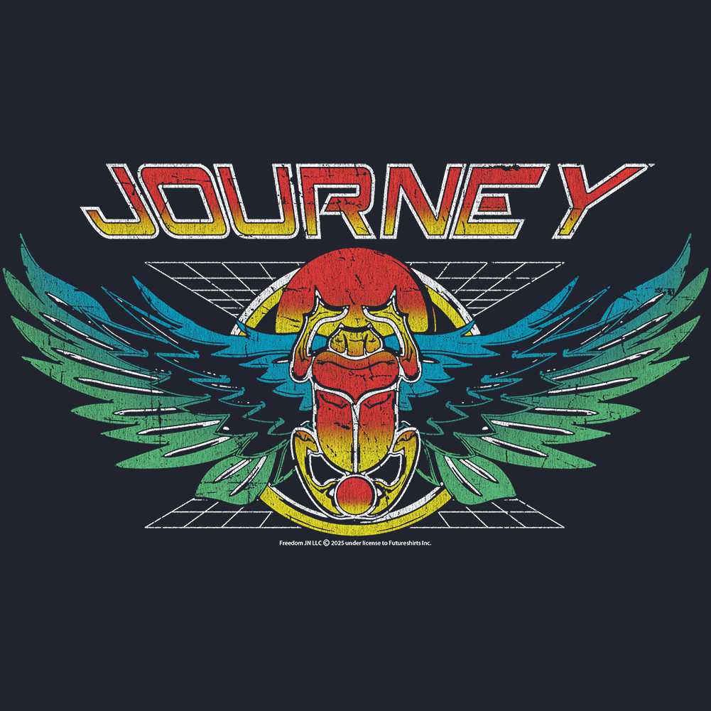 Journey Scarab Grid Logo Graphic T-Shirt - Classic Rock Music Clothing - Vintage Concert Lover Gift Idea