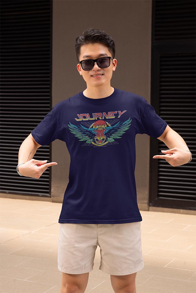 Journey Scarab Grid Logo Graphic T-Shirt - Classic Rock Music Clothing - Vintage Concert Lover Gift Idea
